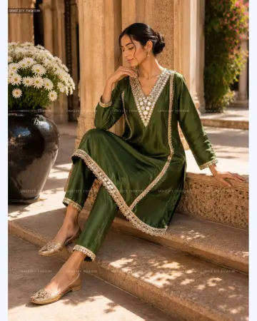 Roman Glass Bottle Green 2PC Suit —  Heavy Mirror Work | Graceify Fashion