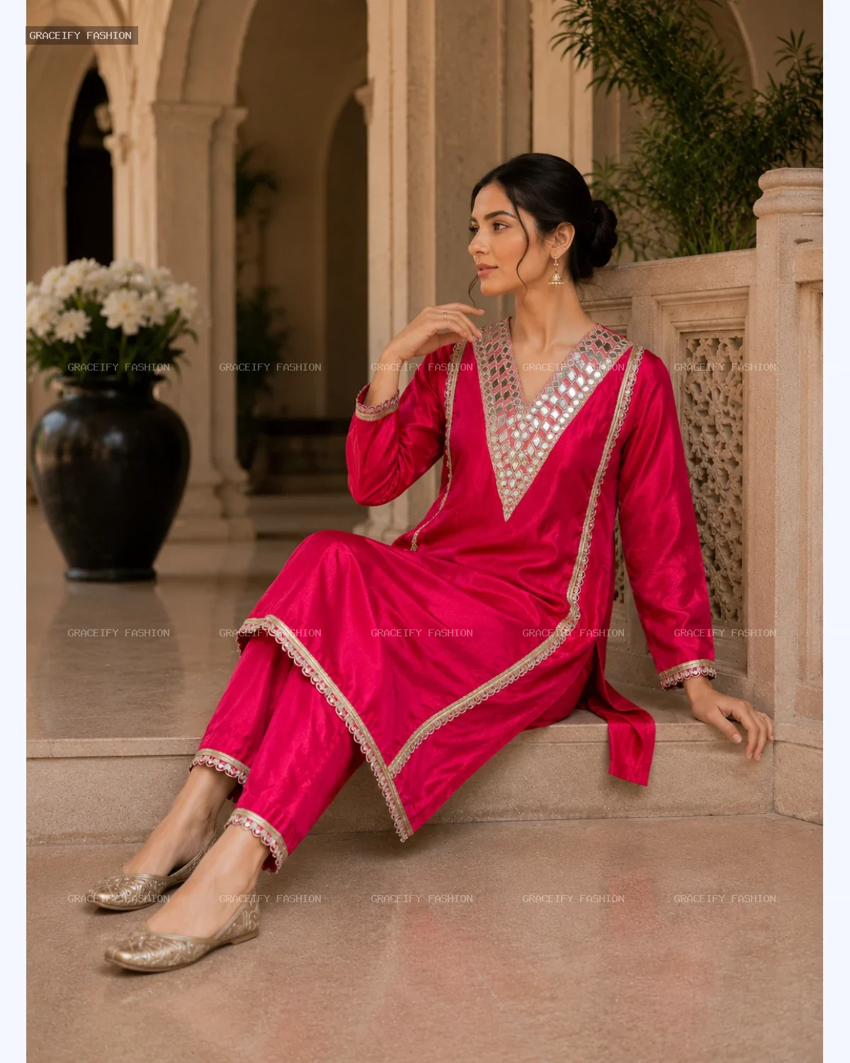 Roman Glass Rani Pink 2PC Suit — Heavy Mirror Work | Graceify Fashion