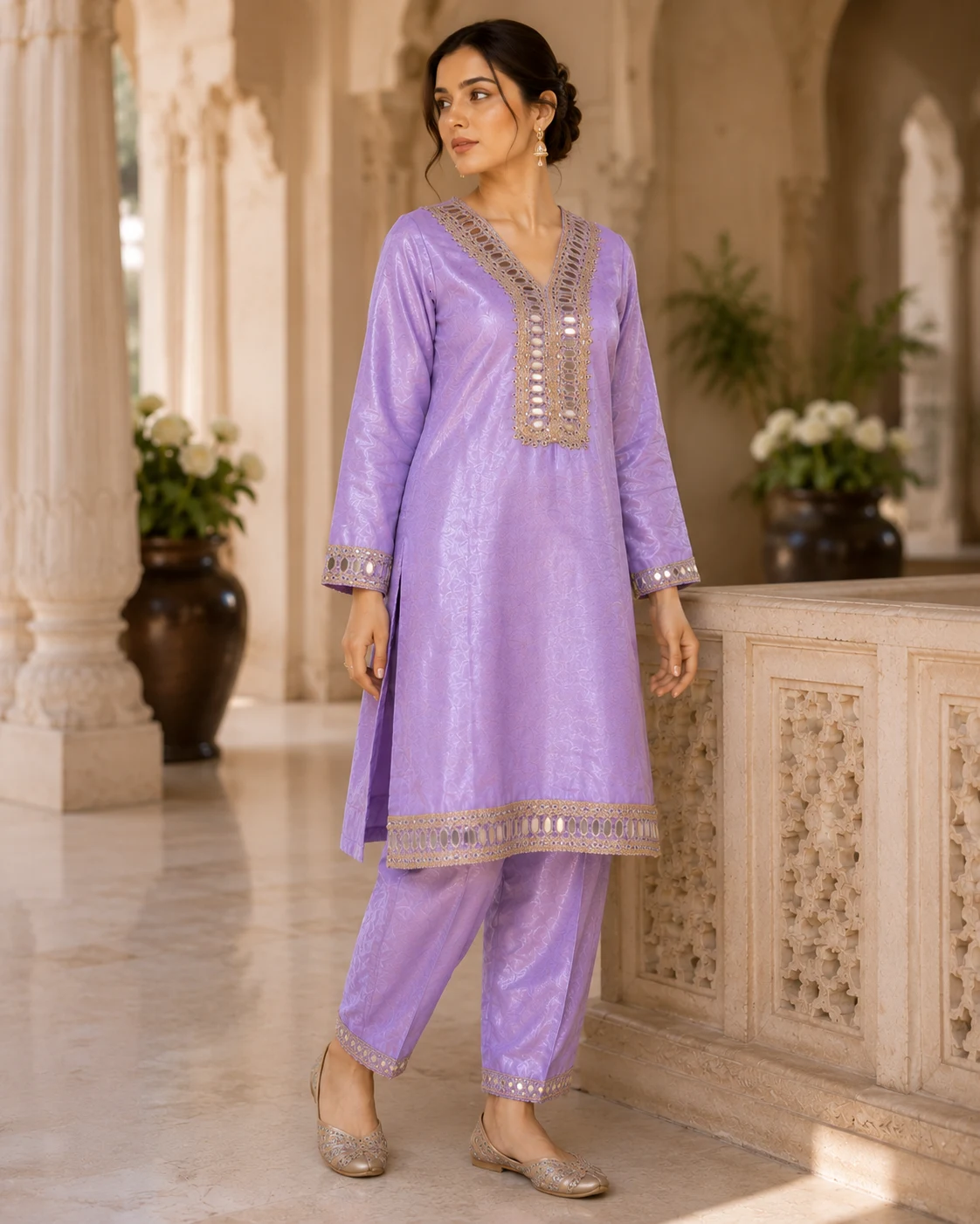 Roman Glass Lavender 2PC Suit — Heavy Mirror Work | Graceify Fashion